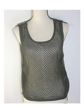 Jealous Tomato size small Olive army green Open-Knit Chevron Tank Top